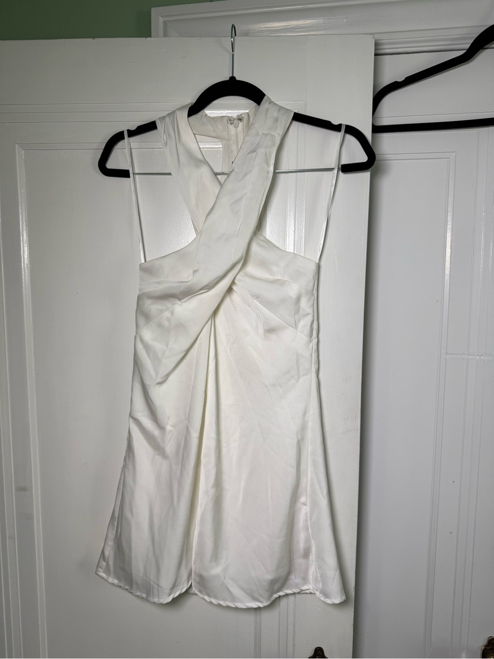 White Twist-Front Satin Mini Dress